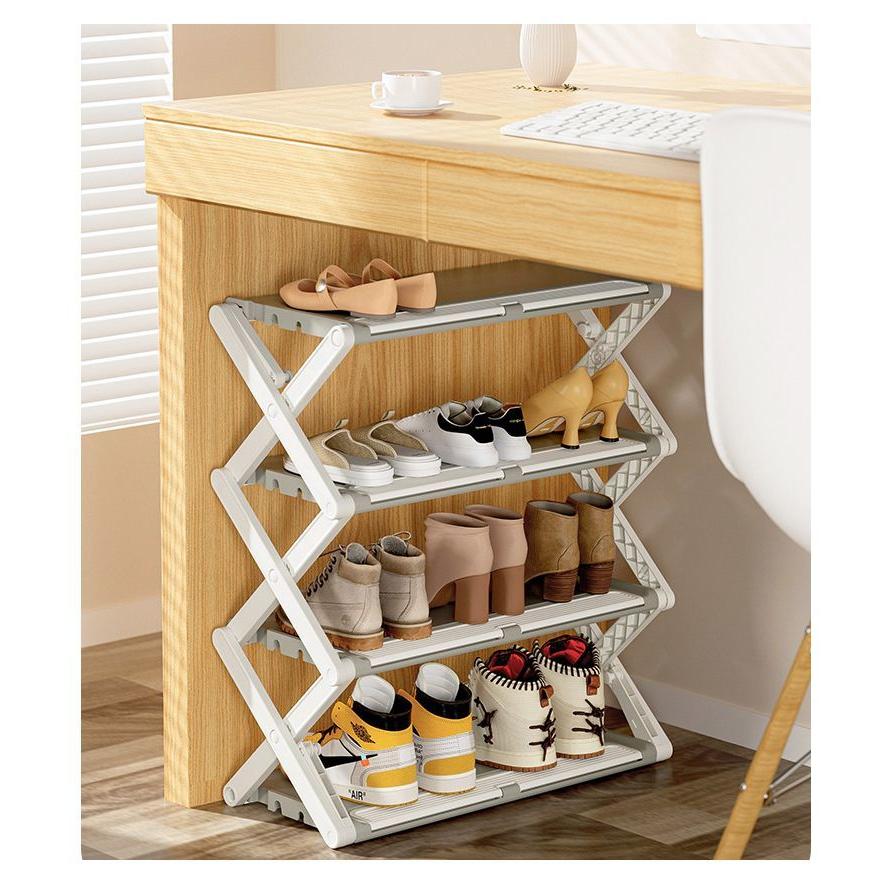 シューズラック 4段 折りたたみ式 2WAY 斜め 平置き くつ収納 玄関収納