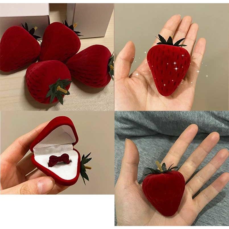 ☆ アクセサリーケース ジュエリーケース いちご型小物入れ 赤いストーン装飾 ☆ リングケース 指輪ケース アクセサリーケース ジュエリーボックス