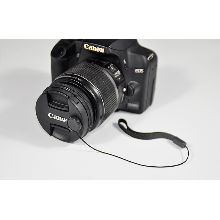 レンズキャップ用ストラップ カメラ 粘着式 無地 黒 紐 落下防止 紛失