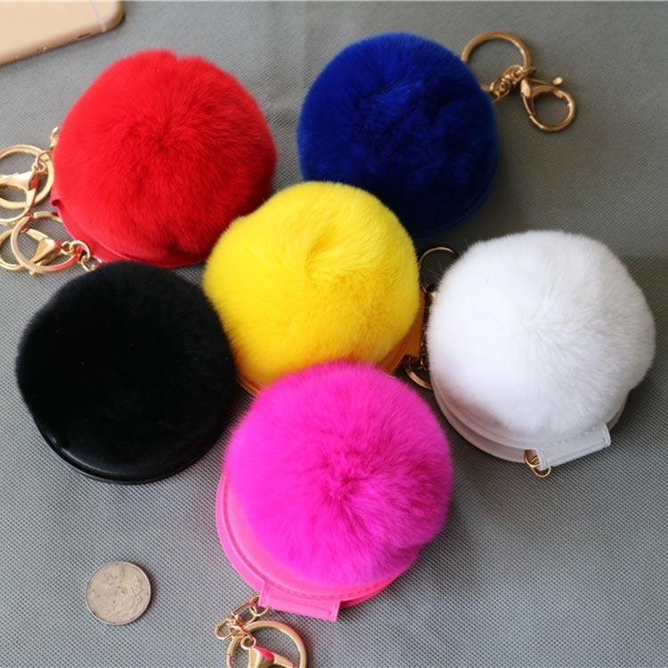 キーホルダー バッグチャーム フェイクファー 鏡付き ミラー付き