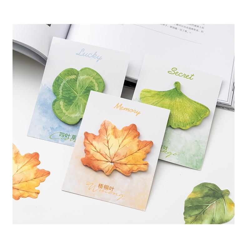 付箋 メモ帳 30枚 粘着 忘備録 リーフ 葉っぱ クローバー 紅葉