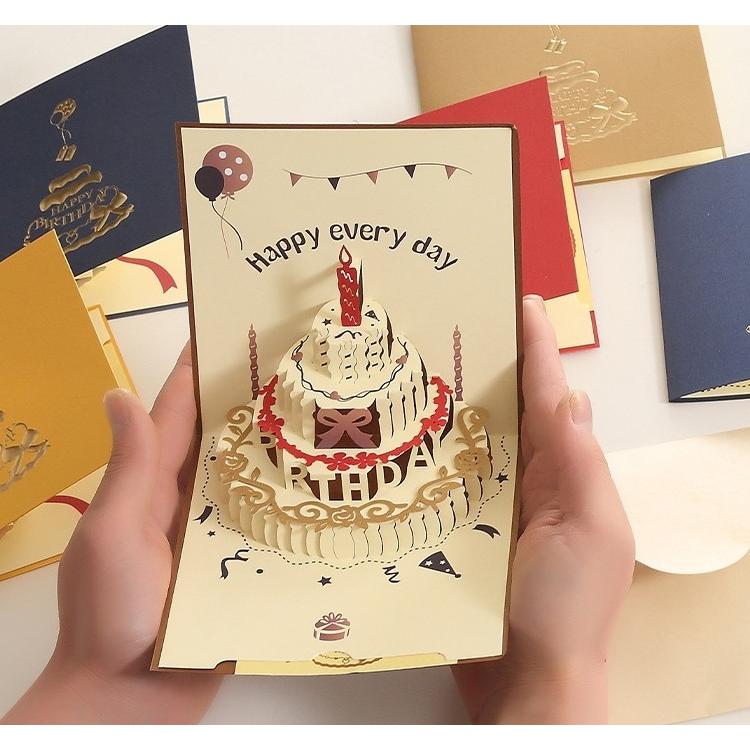 グリーティングカード バースデーカード お誕生日カード メッセージカード 文房具 スクエア 正方形 二つ折り 3D 立体 切り絵 飛び出すイラスト ケ｜kawa-e-mon｜02