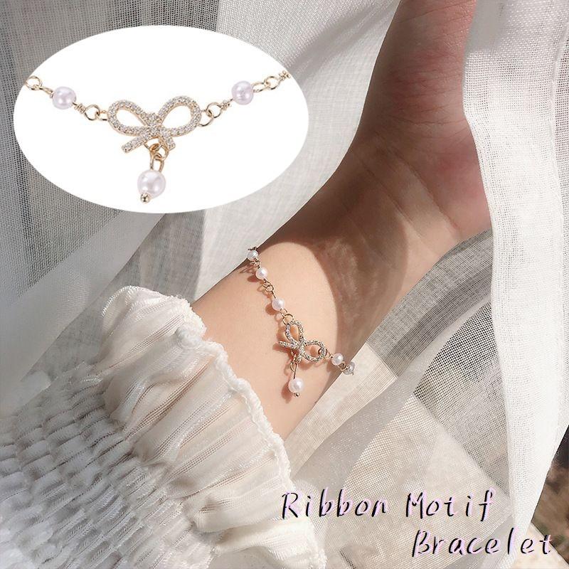 ブレスレット アクセサリー レディース リボン 蝶 結び ラインストーン