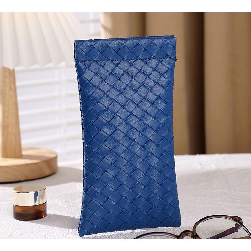 メガネケース 眼鏡ケース レザー調 編み込み バネ口式 ソフト 小物入れ