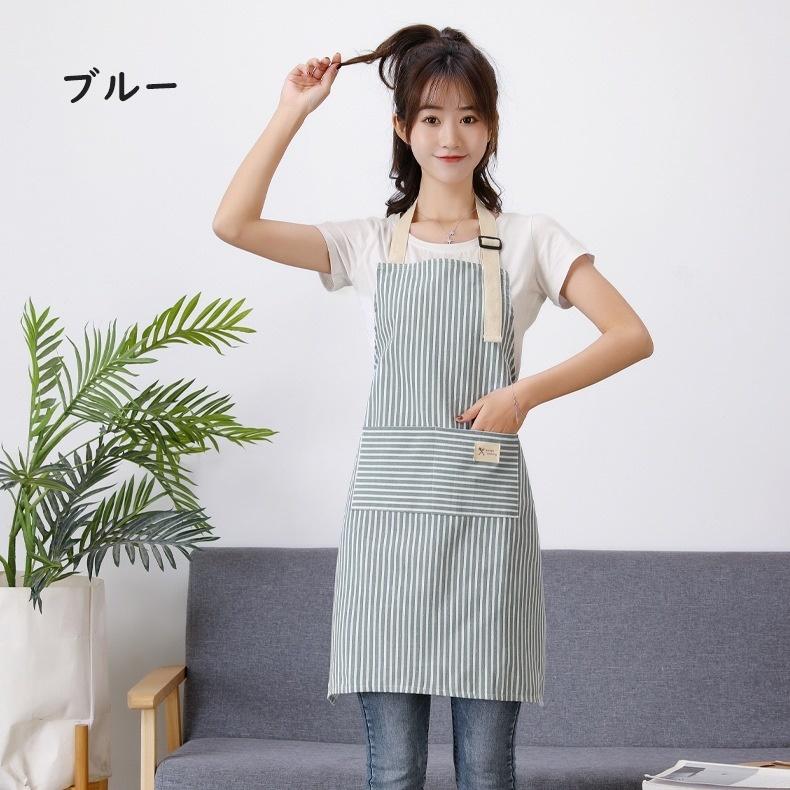 エプロン 胸当てエプロン 首掛け型 家庭用 大人 キッチン用品 ボーダー