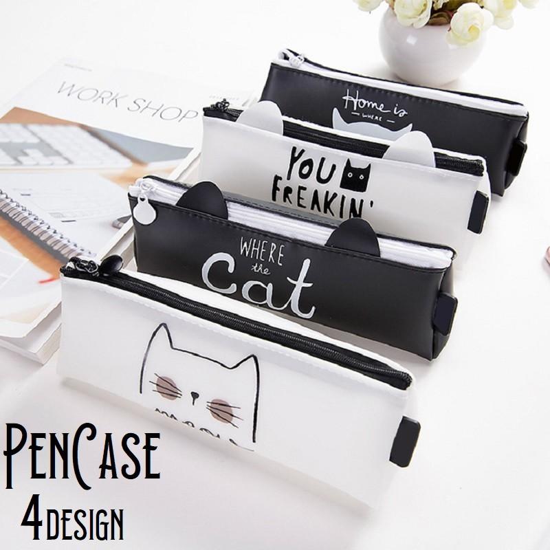 ペンケース 筆箱 猫柄 キャット 猫耳 かわいい おしゃれ 文房具 文具 ステーショナリー ビニール ブラック ホワイト Zak Kawaemon 通販 Yahoo ショッピング