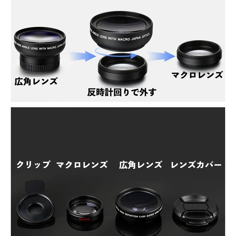 スマホカメラレンズ クリップ式 2in1 0.45倍 広角レンズ マクロレンズ