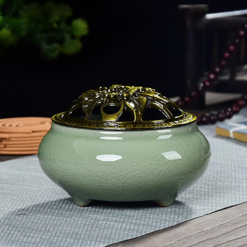 香炉  和モダン風 陶器製  (緑) 香炉 蓋付き 陶器 インセンスホルダー 線香 アロマ アンティーク
