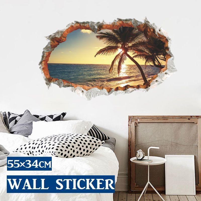 ウォールステッカー インテリア シール 壁紙 模様替え ビーチ 3d だまし絵風 ひび割れ 部屋 リメイク 寝室 リビング Zak 778 Kawaemon 通販 Yahoo ショッピング