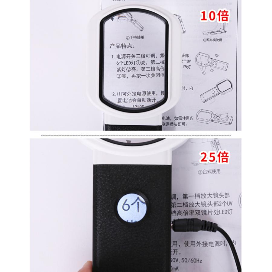 ルーペ 拡大鏡 LEDライト付き スタンド 手持ち 2way 10倍 25倍