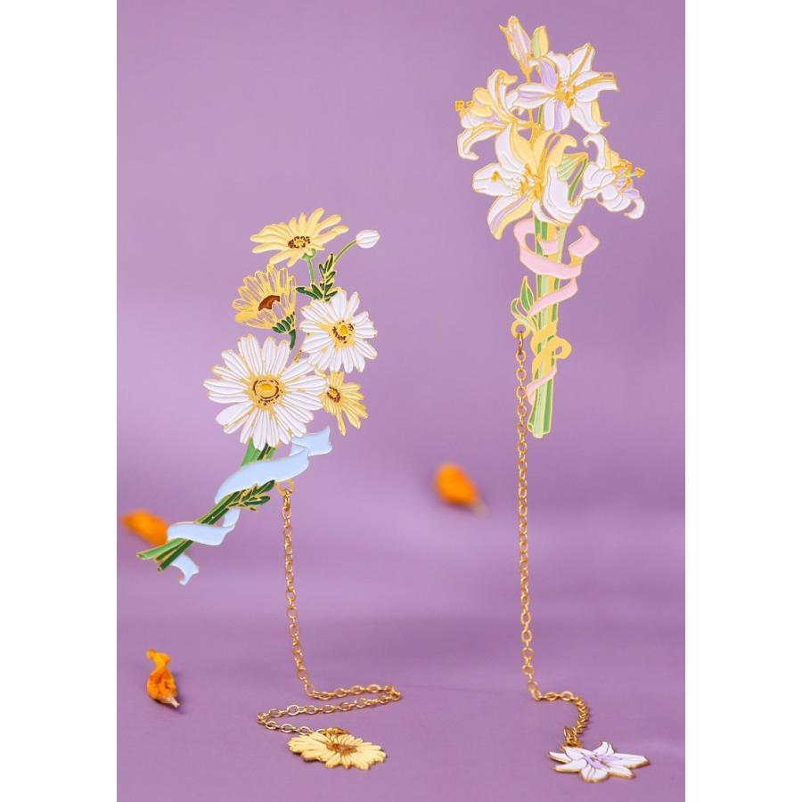 ブックマーク しおり ブックマーカー 栞 金属製 チェーン 花 桜 ユリ