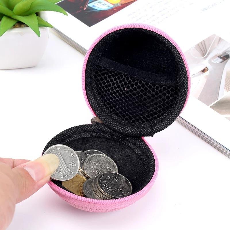 イヤホンケース ミニポーチ マルチケース 小物入れ ファスナー 円形 丸