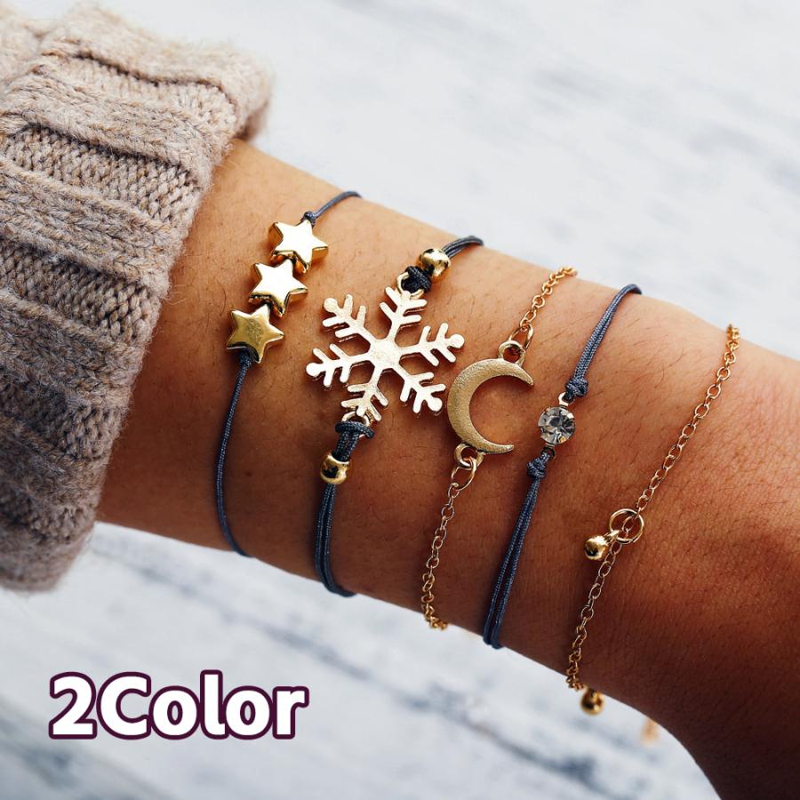 ブレスレット 5本セット セット レディース アクセサリー 星 月 雪 