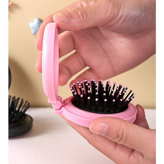 ヘアブラシ 折りたたみ ミラー付き 鏡 くし クシ 櫛 折り畳み