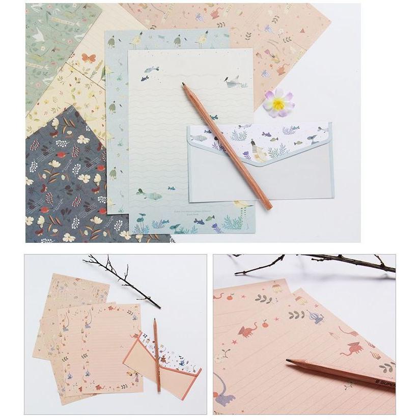 レターセット 便箋 お手紙セット 封筒 手紙 文具 紙製品 洋柄 花 鳥 蝶