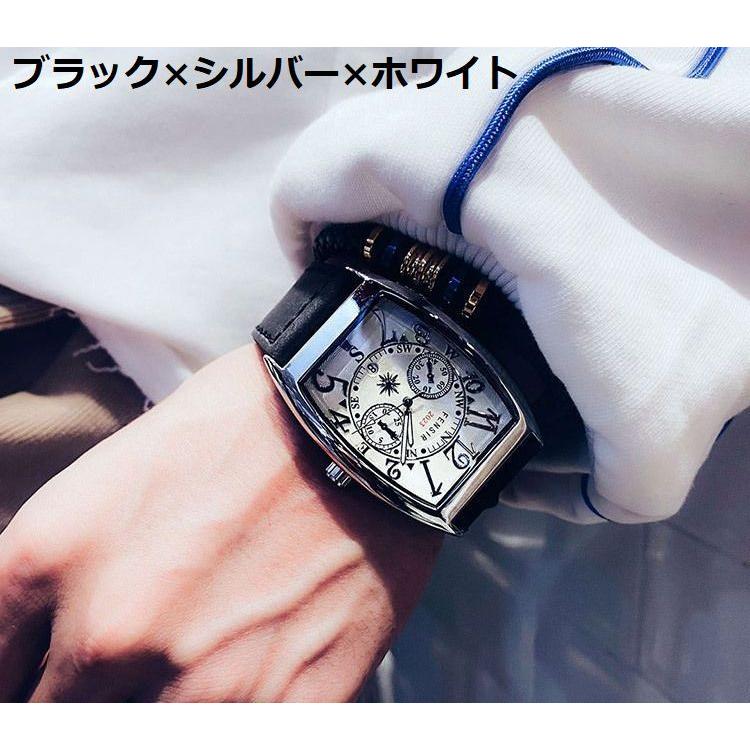腕時計 ウォッチ メンズ 強化ガラス ステンレス PUレザー トノー 腕時計 ウォッチ メンズ 強化ガラス ステンレス PUレザー トノー