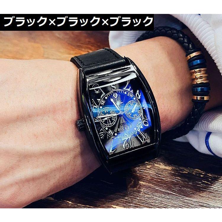 腕時計 ウォッチ メンズ 強化ガラス ステンレス PUレザー トノー型