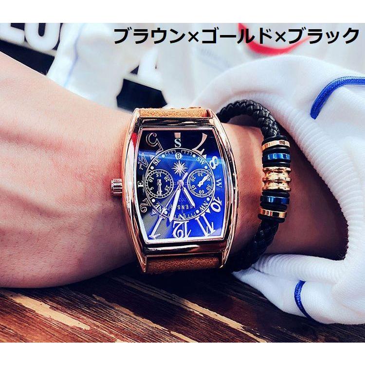 腕時計 ウォッチ メンズ 強化ガラス ステンレス PUレザー トノー型