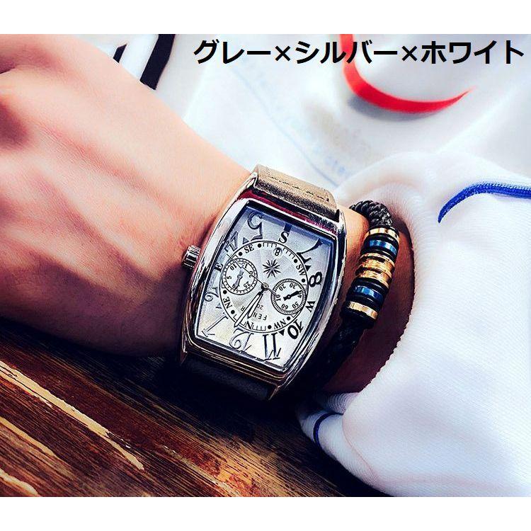 腕時計 ウォッチ メンズ 強化ガラス ステンレス PUレザー トノー型