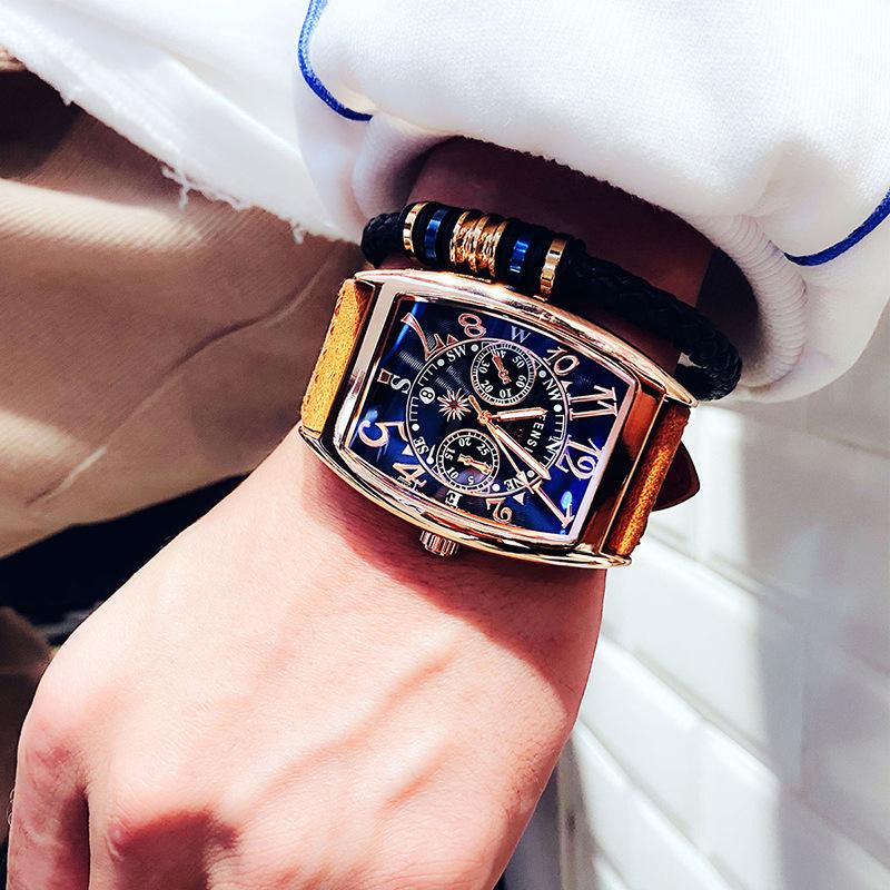 腕時計 ウォッチ メンズ 強化ガラス ステンレス PUレザー トノー型