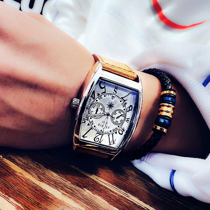 腕時計 ウォッチ メンズ 強化ガラス ステンレス PUレザー トノー型