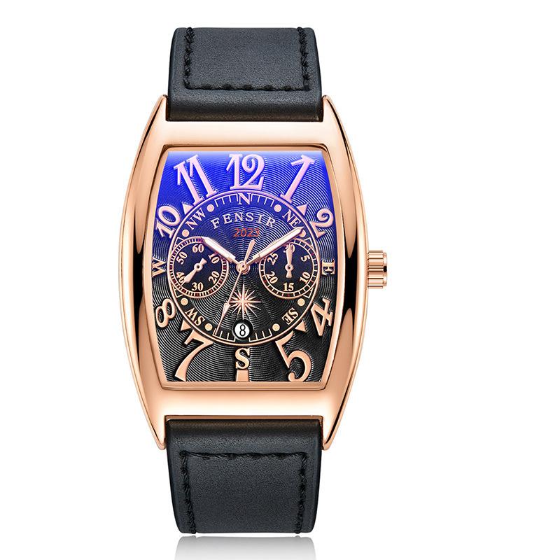 腕時計 ウォッチ メンズ 強化ガラス ステンレス PUレザー トノー型