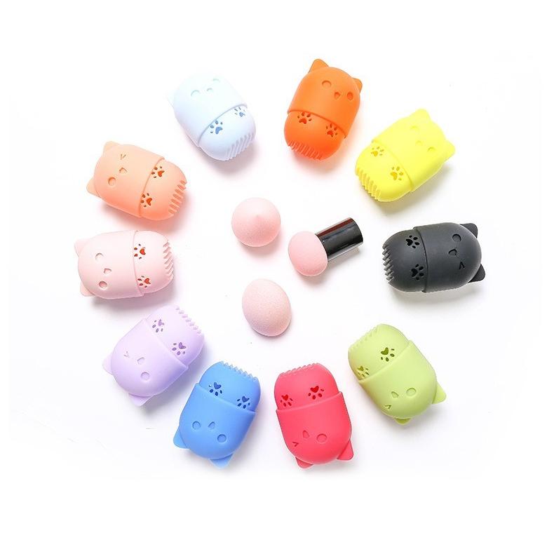 スポンジパフ収納ケース パフ洗浄 ネコ型 持ち運び ポータブル 旅行