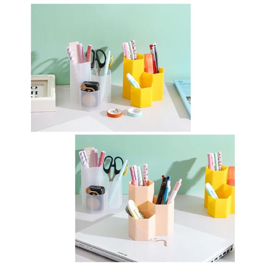 ペン立て ペンホルダー ペンスタンド 六角形 ヘキサゴン 3段階 単色