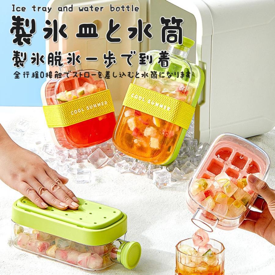 製氷器 2in1 製氷皿&水筒 直飲み 蓋とストロー付き アイストレー 氷