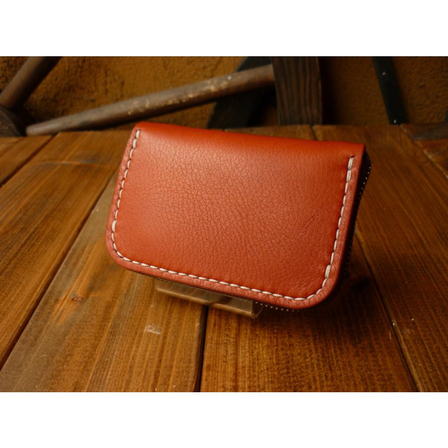 総手縫い）オイルレザー コンパクトウォレット（ラウンドファスナー