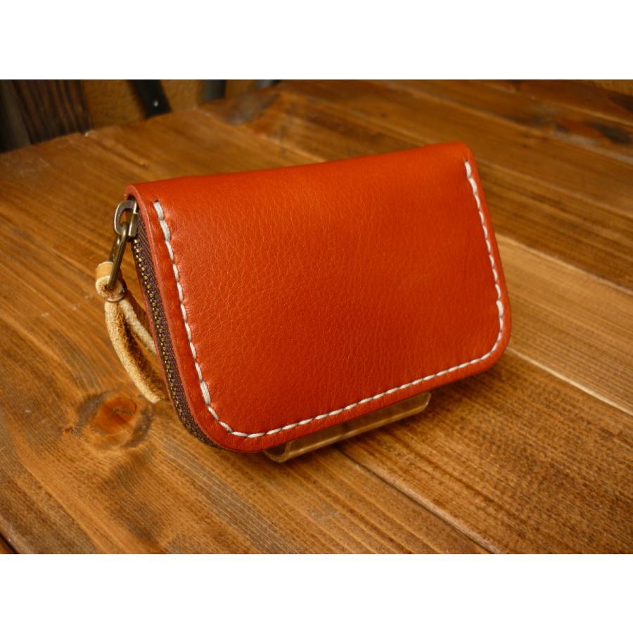 総手縫い）オイルレザー コンパクトウォレット（ラウンドファスナー