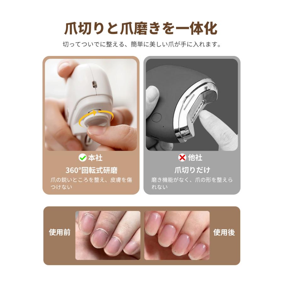 電動爪切り 爪切り 電動つめ削り 2in1 爪磨き 角質ケア 爪やすり LED