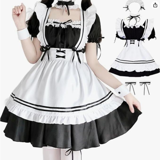 メイド服 コスプレ コンカフェ メイド エプロン 定番 ショート丈 10点セット メイドコスチューム 仮装メンズ イベント パーティー 大人 男女兼用 の商品画像