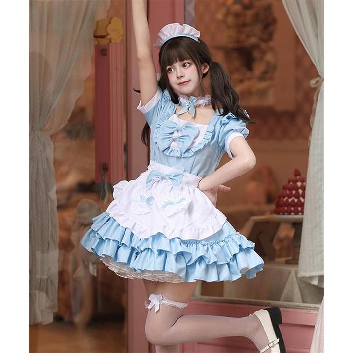 メイド服 コスプレ コンカフェ メイド ショート丈 可愛いリボン メイドコスチューム ハロウィン仮装 レディース ハロウィンメイド イベント パーティー 送料無料｜kawabasyoten｜14