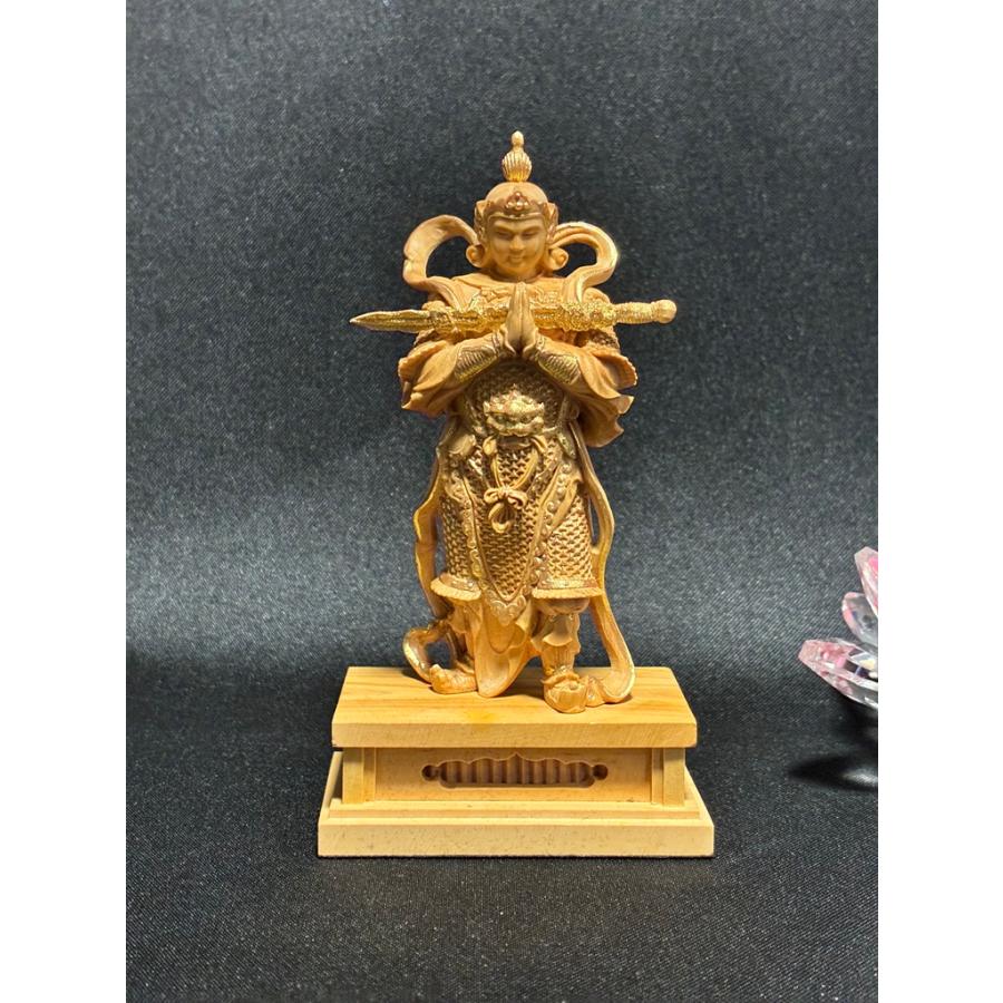 「ミニ韋駄天/本柘植/金泥蒔絵」総高10.5cm/木製/つげ/いだてん「202504」川本仏壇店/川本仏の画像
