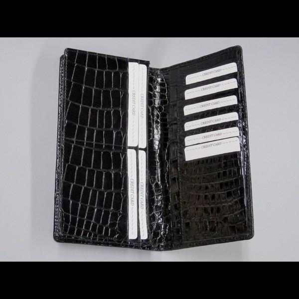 クロコダイル（シャムワニ）ハギレ　美品　ネイビー　Lサイズ　現品限り 川彦 クロコダイル（ワニ革） 紳士長財布 シャイニング黒
