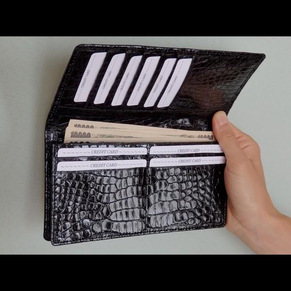 クロコダイル（シャムワニ）ハギレ　美品　ネイビー　Lサイズ　現品限り クロコダイル長財布 シャムワニ 腹ワニ | メンズアイテム
