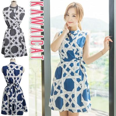 人気ブランド O ユニークでレトロな幾何学模様がポイント チャイナカラーのノースリーブラップフレアワンピース Kawaicat 通販 Yahoo ショッピング 新作モデル Www Doctor Plan Com