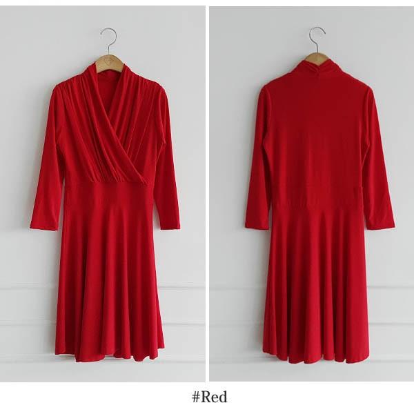 ワンピース レディース 7分袖 カシュクール ギャザー ミニ Vネック フレア エレガント 春 秋 韓国 to21250