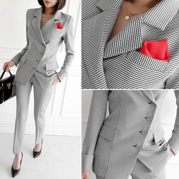 セットアップ レディース スーツ ジャケット パンツ 千鳥格子 タイト スリム シック スタイリッシュ エレガント 秋 冬 韓国 To Kawaicat 通販 Yahoo ショッピング