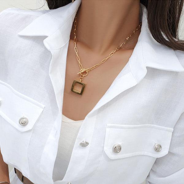 ネックレス レディース スクエア ペンダント 四角 チェーン ゴールド