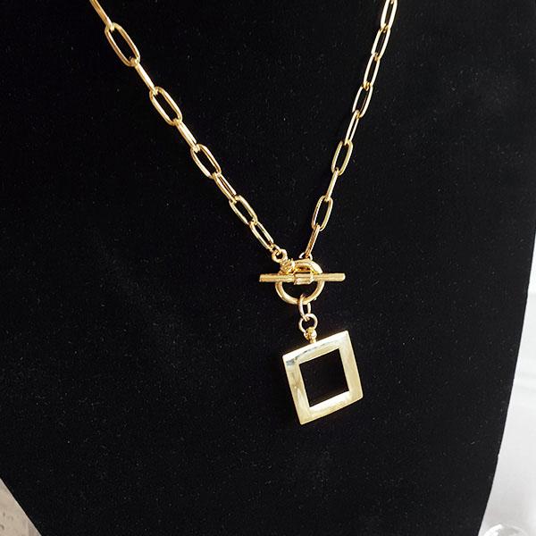 ネックレス レディース スクエア ペンダント 四角 チェーン ゴールド