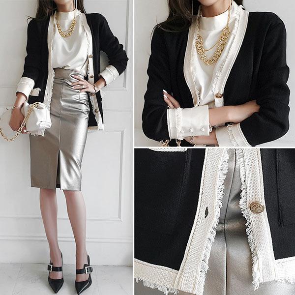 カーディガン レディース トップス ニット 長袖 バイカラー 配色