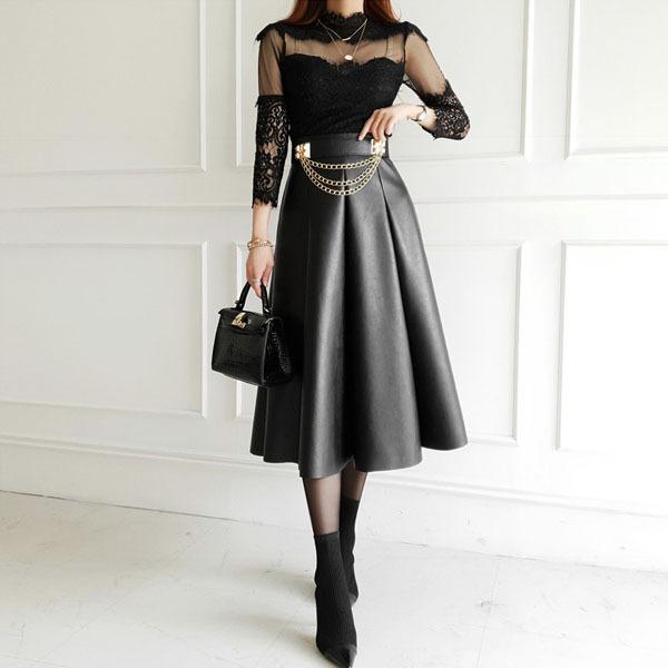 スカート レディース レザー フェイクレザー ハイウエスト 合皮 A