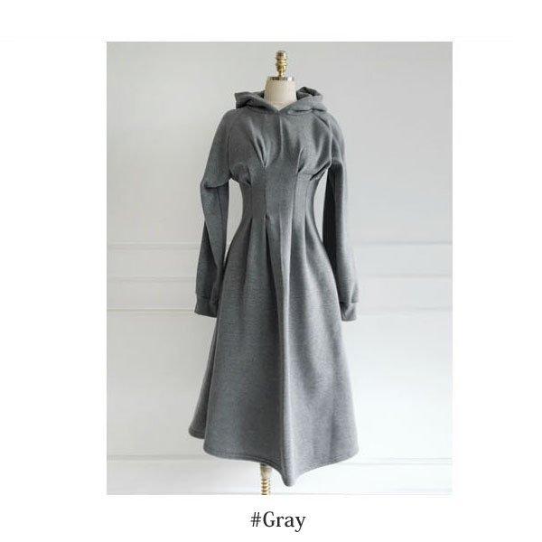 ワンピース レディース 長袖 フード付き ロング マキシ 裏起毛 フレア
