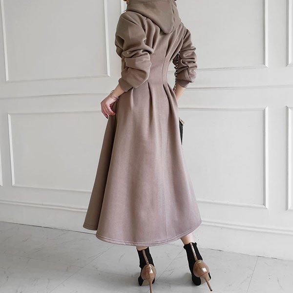 ワンピース レディース 長袖 フード付き ロング マキシ 裏起毛 フレア