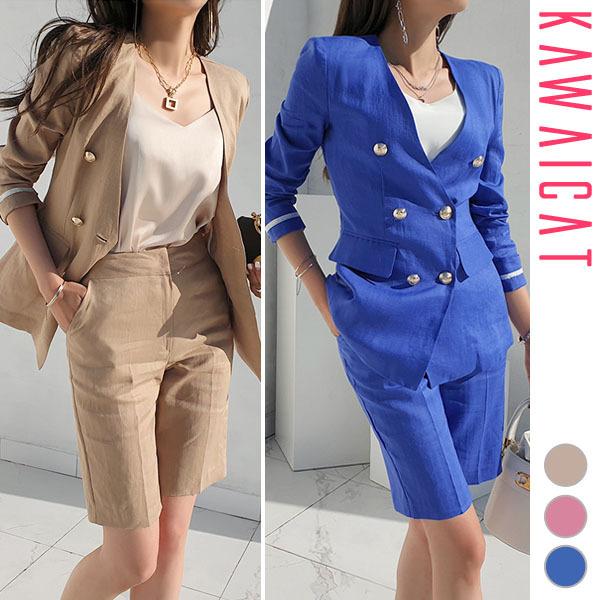 コンビニ受取対応商品 セットアップ レディース リネン 麻 スーツ ジャケット ノーカラー 長袖 ハーフパンツ ダブルボタン ビビットカラー デイリー オフィス 春 夏 韓国 To Kawaicat 通販 Yahoo ショッピング 国際ブランド Www Doctor Plan Com