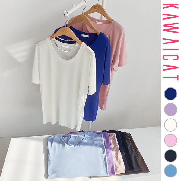10カラー しわになりにくい サラサラ生地 Tシャツ レディース 半袖 トップス カットソー ラウンドネック 定番 カジュアル 春 夏 韓国 メール便可 To Kawaicat 通販 Yahoo ショッピング