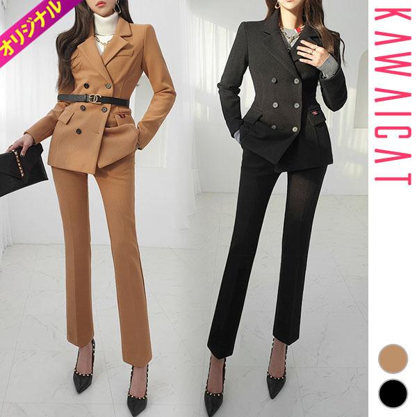 セットアップ レディース スーツ ダブルボタン テーラードジャケット パンツ スラックス ロング タイト 上品 オフィス 通勤 秋 冬 30代 40代 50代 韓国 To Kawaicat 通販 Yahoo ショッピング