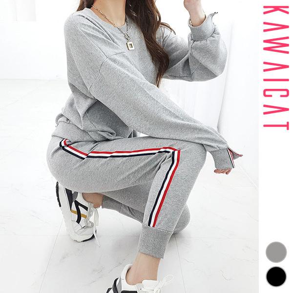 セットアップ レディース 上下 2点セット 配色 トレーナー トップス スウェット ジャージ 長袖 ジョーガーパンツ カジュアル 春 秋 代 30代 40代 韓国 To 69 Off